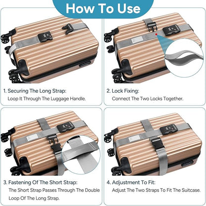 Travel Inspira Travel Belt for Luggage, TSA Approved Luggage Straps, 3-Dial Combination Locks Adjustable Suitcase Belt, Quick-Release Buckle (Grey)