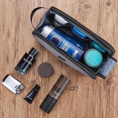 ZEEMO Travel Toiletry Bag for Men, Medium Water-Resistant Double-Sided Full-Open Dopp Kit, Versatile Organizer for Shower and Hygiene Accessories, Bathroom Essentials, Cosmetics, Grey