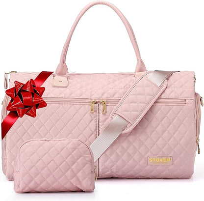 STOVER Women’s Convertible Garment Duffel Bag for Travel – 2-in-1 Carry-On Weekender/Overnight Tote - Wrinkle-Free Dresses, Hanging Suits & Clothes Plus Shoe Compartment & Bonus Toiletry Bag (Pink)