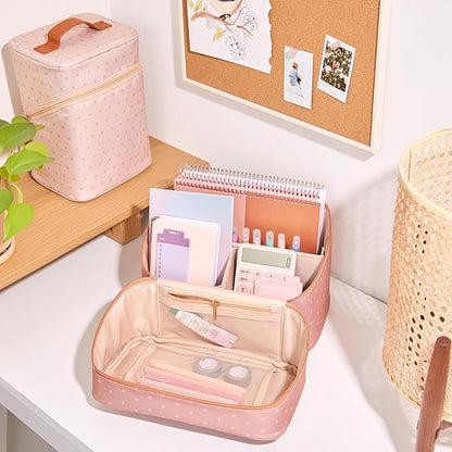 Erin Condren Medium Organizer Case, Multi-Purpose Travel Case with Stylish Terracotta Asterisk Design, Removable Dividers and Sturdy Vegan Leather Handle, Carry Toiletries, Makeup, Jewelry and More