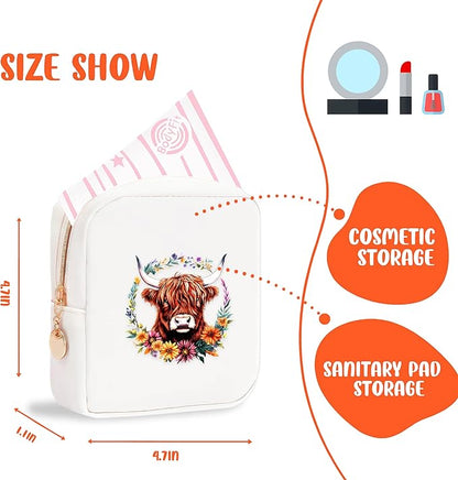 Highland Cow Mini Makeup Bag, Cow Gift For Women Girls, Cute Portable Zipper Pouch Cosmetic Bag For Teen Girls Kids, Small Storage Bag For Sanitary Pad, Period napkin bag!
