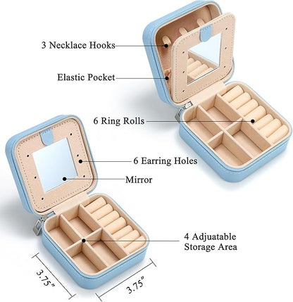 Parima Initial Jewelry Box for Women Girls, Sky Blue Jewelry Travel Case | Chenille Letter Patches Jewelry Box | Multifunctional Personalized Travel Jewelry Case | Birthday Gifts - Letter D, Sky Blue