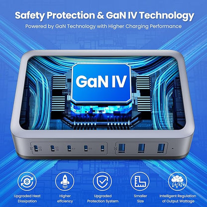 USB C Charger Block 515W[2025 Upgraded] GaN IV 8 Port Fast Charging Station Hub,Dual PD 100W USB C Laptop Charger Compatible with MacBook Pro/Air,iPad,iPhone 16/15,Galaxy S23/S24 Steam Deck Dell XPS