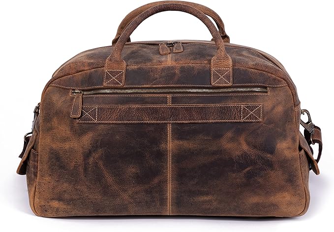 KomalC Leather Travel Duffel Bags for Men and Women - Full Grain Overnight Weekend Sports Gym Duffle