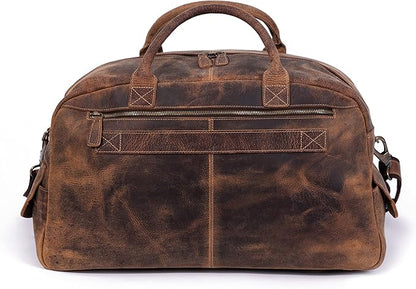 KomalC Leather Travel Duffel Bags for Men and Women - Full Grain Overnight Weekend Sports Gym Duffle