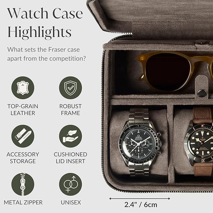 TAWBURY 3 Watch Case with Storage Compartment – Top-Grain Leather Watch Travel Case for Men | Leather Watch Roll Travel Case | Travel Watch Cases for Men | Travel Watch Box for Men Leather