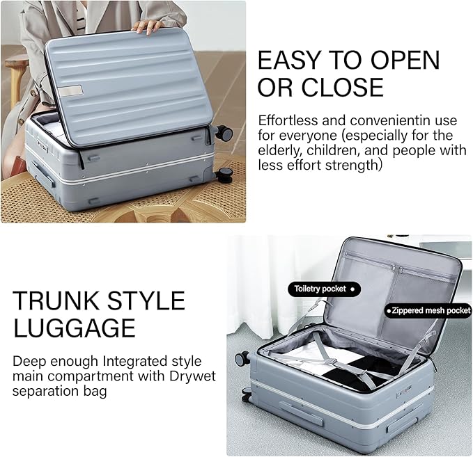 Hanke 26 Inch Large Checked Luggage PC Hard Shell Luggage Top Opening Travel Luggage Suitcases with Wheels for Woman Men.(Grey)