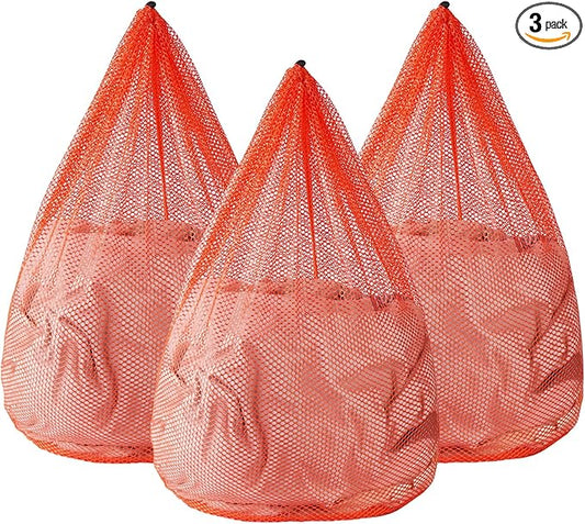 3Pcs Mesh Laundry Bags Washing Machine Mesh Wash Bags Jumbo for Delicates Clothes,Bed Linen,Toys with Drawstring Closure Sturdy(3 XXLarge 28 x 26 Inches, Orange)