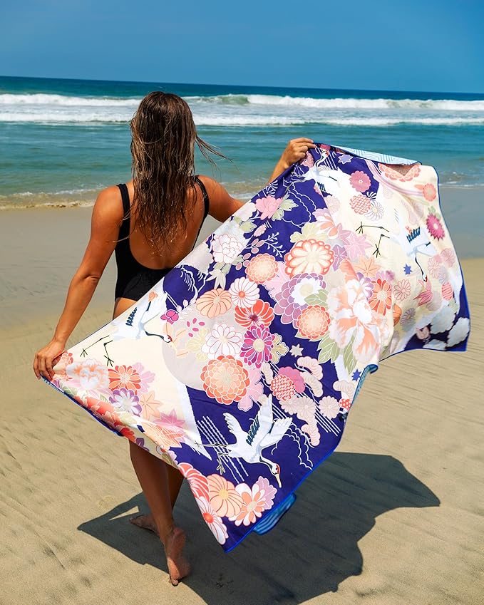 Quick Dry Towel Extra Large 78x35 Inch - Microfiber Beach Towel - Perfect for Beach, Travel, Swimming, Pool, Yoga, Hiking, Camping - Lightweight, Fast Drying, Compact for Adults (Kimono Gold)