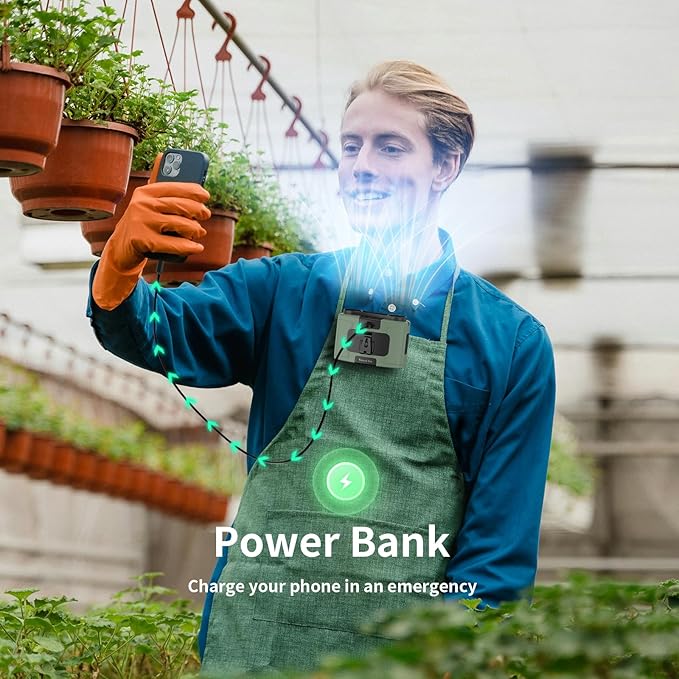 Socool 10000mAh Portable Waist Fan Clip on Wearable Belt Personal Fans Rechargeable Battery Operated, 20H Cooling with 10 Speeds & Dual Motors,Neck Hanging Hands-Free for Outdoor Travel Power Bank