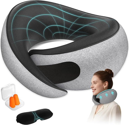 Travel Neck Pillows for Airplanes - 360° Ergonomic Memory Foam Travel Pillow - Relief Neck Pain with Breathable Support for Long Flights, Car, Train & Office Use - Adults & Kids