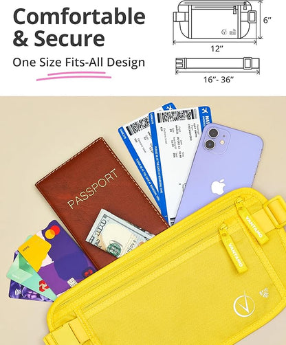 Vantamo Money Belt with RFID For Men & Women, Hidden Passport Holder for Travel, 2 Compartment Travel Fanny Pack for Women Anti Theft