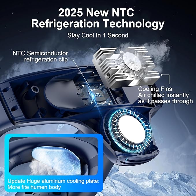 Neck Air Conditioner Fans That Blow Cold Air, 8000 mAh Battery Operated Wearable Cooling Device Fan, Bladeless, Rechargeable Fan, 3 Speed Settings & 3 Wind Modes