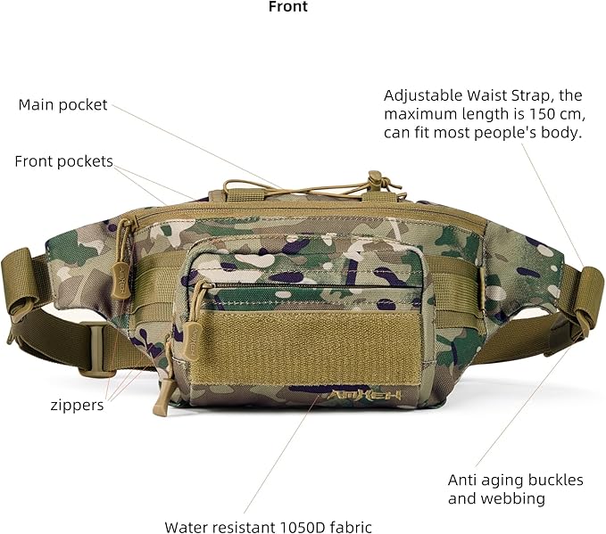 3.5L Military Tactical Fanny Pack | Molle, Quick Access, EDC, Hiking, Travel, Fit Most Men's Waist (Camo)