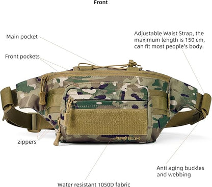 3.5L Military Tactical Fanny Pack | Molle, Quick Access, EDC, Hiking, Travel, Fit Most Men's Waist (Camo)