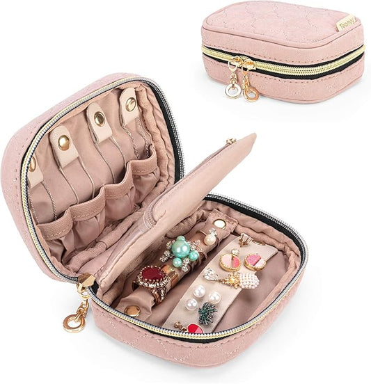 Teamoy Mini Jewelry Travel Case, Storage Organizer Bag for Earrings, Necklace, Rings, Misty Rose