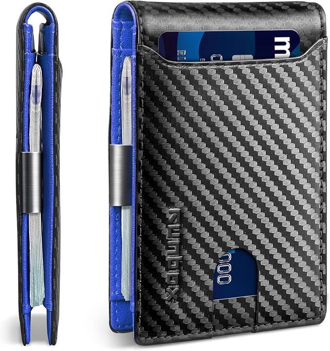 RUNBOX Slim Wallets for Men - Leather Money Clip Mens Wallet - RFID Blocking Front Pocket Bifold Wallet - Thin Credit Card Holder with Gift Box