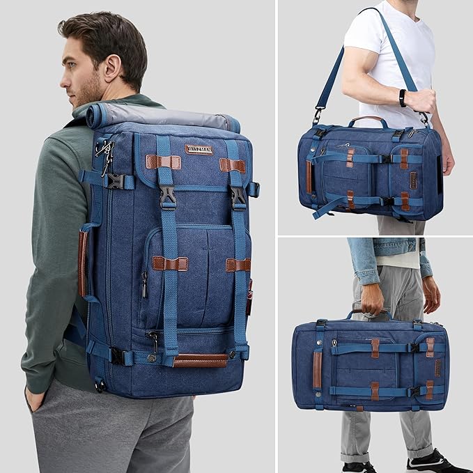 WITZMAN Canvas Backpack Vintage Travel Backpack Large Laptop Bags Convertible Shoulder Rucksack(A519-1 Classic Blue)