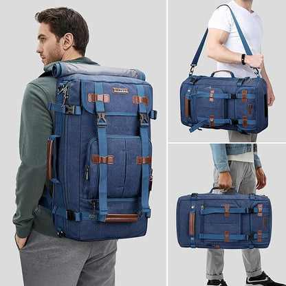 WITZMAN Canvas Backpack Vintage Travel Backpack Large Laptop Bags Convertible Shoulder Rucksack(A519-1 Classic Blue)