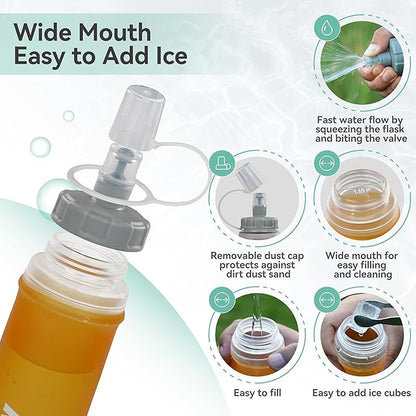 MARCHWAY Soft Hydration Flask with Wide Mouth, 300ml/500ml Collapsible TPU Water Bottle, Leakproof Portable Flexible for Running, Hiking, Cycling, Climbing, Gym, Travel (2pcs Orange-Green 500ml)