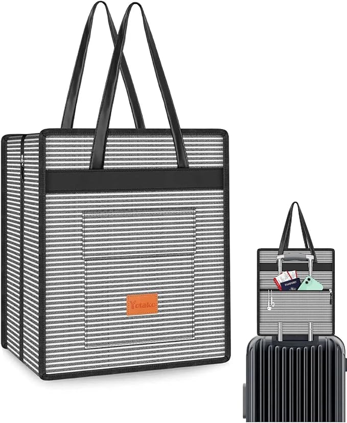 Yotako Shoe Bag for Travel with Leathers Handle-Portable Shoe Organizer with Pockets,3 in 1 Hanging Luggage Shoe Storage Bag,Travel Shoe Bag for Women Men Fit 6 PCS Shoes,Stripe