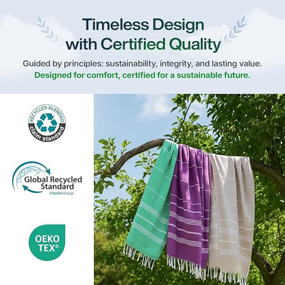 BAY LAUREL Turkish Beach Towel with Travel Bag 39 x 71 Quick Dry Sand Free Lightweight Large Oversized Towels Light