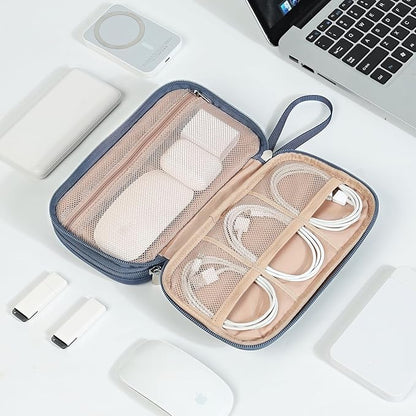 NISHEL Travel Cord Organizer Case, Double Layers Tech Electronic Bag, Essentials for Charger, Cable, Phone, Flash drive, Medium, Aegean-Blue