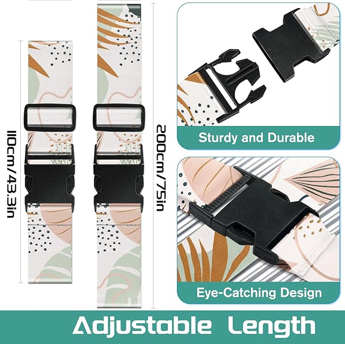 Slohif Luggage Straps for Suitcases Travel Belt Accessories Luggage Connector Identifiers Over Handle with Buckle Unique Boho Nylon Adjustable Strap for Sleeping Bag Car Seat Color Leaf (2 Pack)