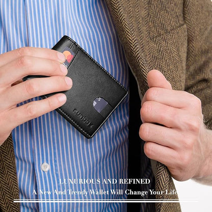 RUNBOX Wallet for Men Slim Rfid Leather 2 ID Window With Gift Box