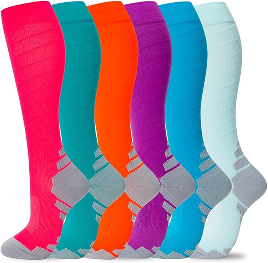 fenglaoda Compression Socks Women Men 6 Pairs, Knee High Best Support Circulation Socks for Running, Travel, Flight, Nurse