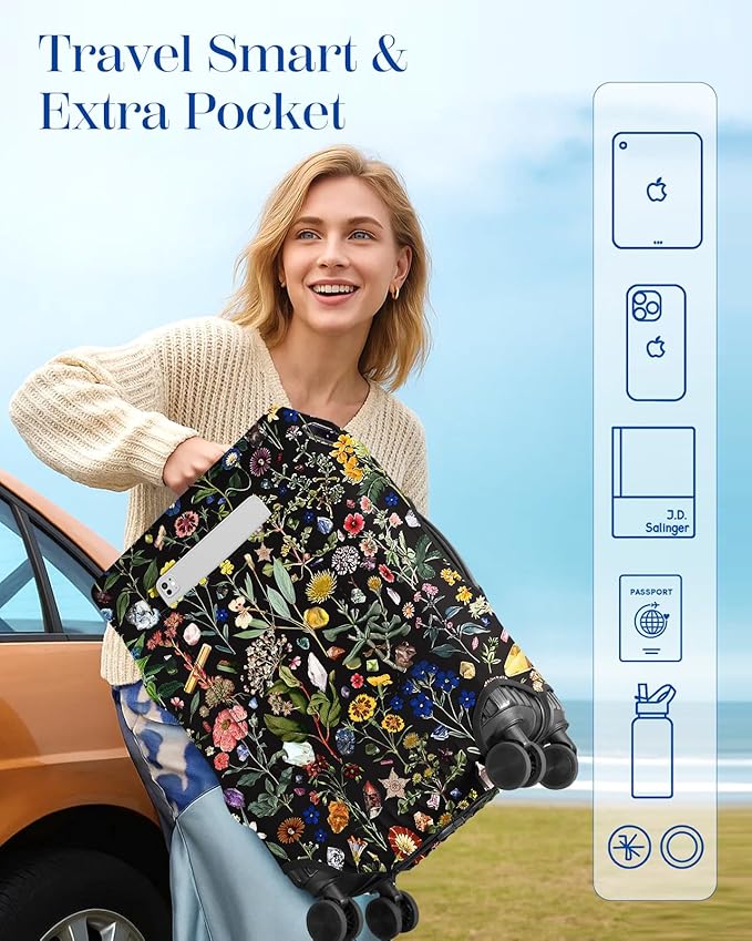 Slohif Luggage Cover for Suitcase Tsa Approved Protector - Luggage Sleeve Large Suit Case Cover Travel Stretch Baggage Case Protective Washable Fit 18-20 Inch Flower XS