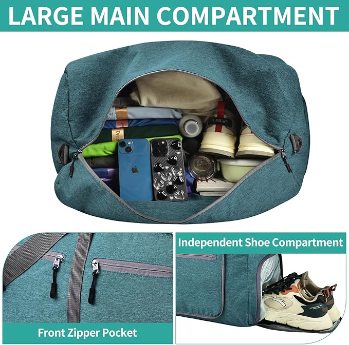 Dimayar 85L Travel Duffle Bag for Men Women - Foldable Duffel Bag with Shoes Compartment - Overnight Bags Waterproof & Tear Resistant(Green)