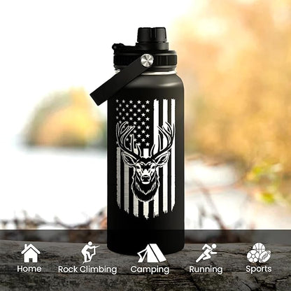 I'd Rather Be Hunting Stainless Steel Insulated Bottle - 32oz with Straw Lid - Hunting Gifts for Men, Dad, Husband, Papa; Perfect for Birthday, Christmas, Father's Day