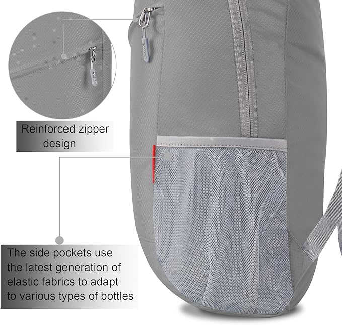 ZOMAKE Lightweight Packable Backpack 20L, Foldable Backpacks Small Daypack for Hiking Water Resistant Day Bag for Travel(Silver Grey)