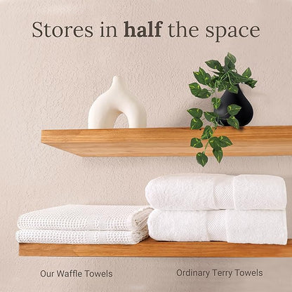 GILDEN TREE Waffle Towel Set Quick Dry Thin | 2 Bath Towels | 2 Hand Towels | 2 Washcloths, Classic Style (Cream)