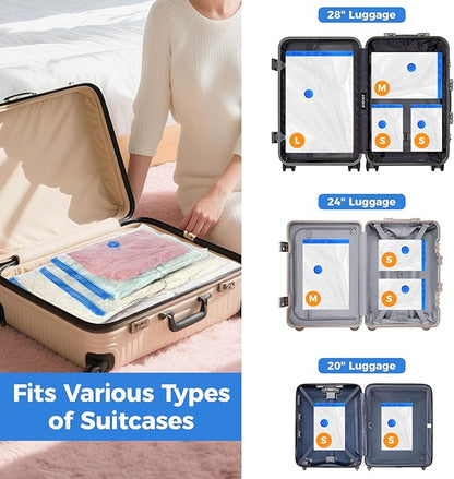 10 Pack Travel Vacuum Storage Bags with USB Electric Pump, Combo Space Saver Vacuum Seal Bags for Clothing Travel Vaccine Sealed Storage Bag for Blankets Clothes Comforters Luggage, Clear