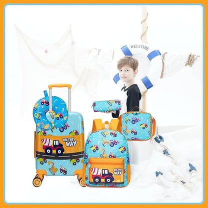 Kid’s Luggage Set 5 Piece Suitcase Set 16’’ Hardside Luggage with Spinner Wheels Girls Boys Carry on Toddler Luggage Travel Rolling Luggage Carry on Luggage Airline Approved Car