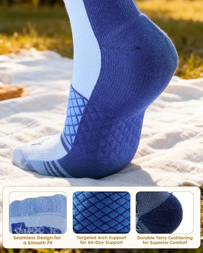 Cotton Compression Socks for Women Men - 2 Pairs 20-30mmHg Circulation Grid Arch Support Socks, Breathable