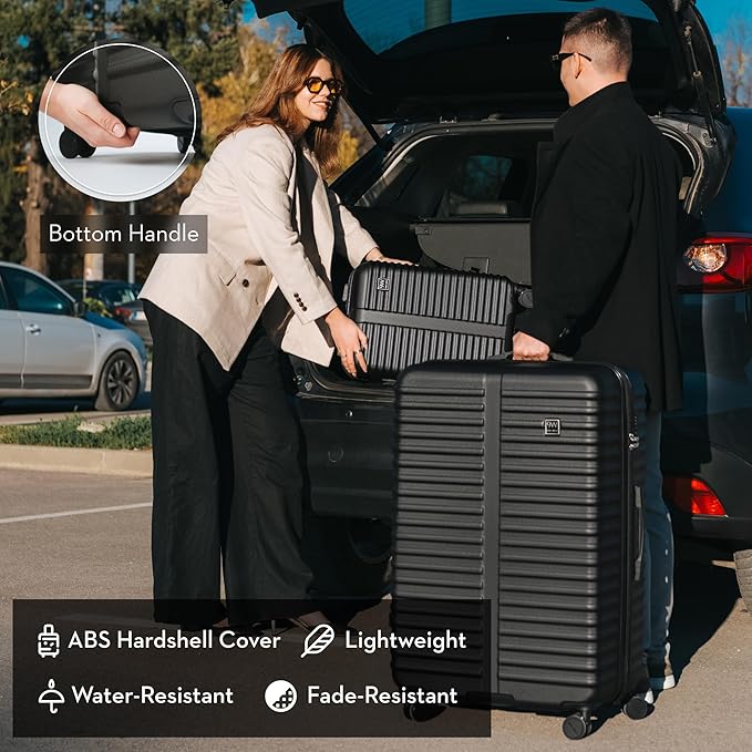 Nine West Suvi 2 Piece Luggage Set for Cruise & Extended Trips, 32" Large Expandable Suitcase & 20" Smart Carry On with USB Port, Hardshell Spinners Midnight Black