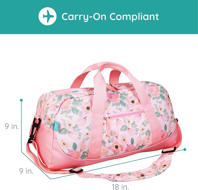 JumpOff Jo by Wildkin Overnighter Duffel Bag – Lightweight Travel Bag for Kids - Floral Watercolor