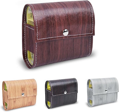 Pill Organizer,LIZIMANDU Weekly Travel Pill Case Box Medication Reminder Daily AM PM, Day Night 7 Compartments,for 4 Times A Day, 7 Days a Week-Includes Leather PU Carrying Case(1-Wood-Light Brown)