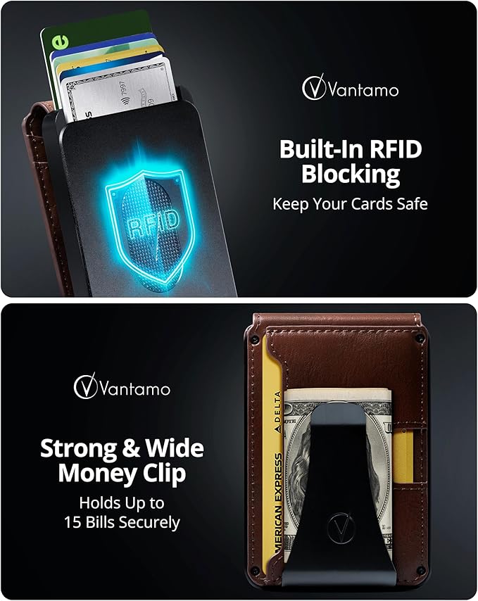 Vantamo Premium Wallet for Men with Money Clip & Card Holder, Compact & Slim Wallet with RFID, 8-12 Cards, Perfect Gifts for Men
