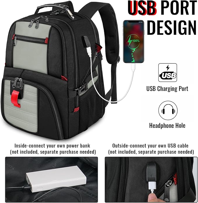 YOREPEK 18.4 Laptop Backpack, Large Backpacks with USB Charger Port, TSA Friendly Flight Approved Weekend Carry on Backpack with Luggage Strap for Men and Women, Grey