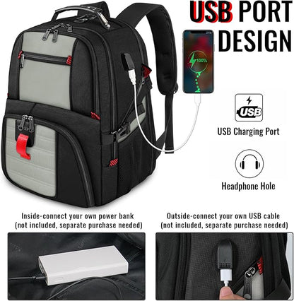 YOREPEK Travel Backpack, 50L Laptop Backpacks for Men Women, Water Resistant Airline Approved Bag with USB Charging Port Fits 17 Inch Computer, Grey