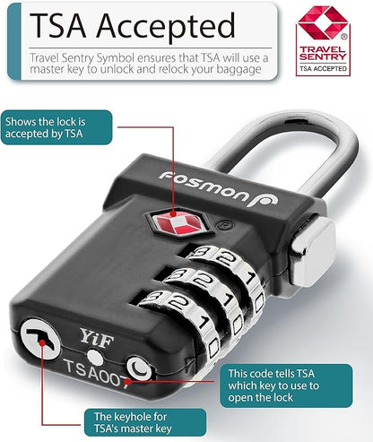 Fosmon TSA Approved Luggage Locks, Suitcase Travel Lock with Push Release Button, 3 Digit Combination Padlock for Gym Locker, Backpack Zipper- 4 Pack