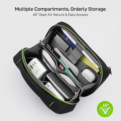 EPICKA Electronics Organizer Travel Case - Cable Organizer Bag for Travel Accessories, Tech Pouch for Cords, Charger, Adapter, Cables, Power Bank, Waterproof Storage Bag with Luggage Strap, Black