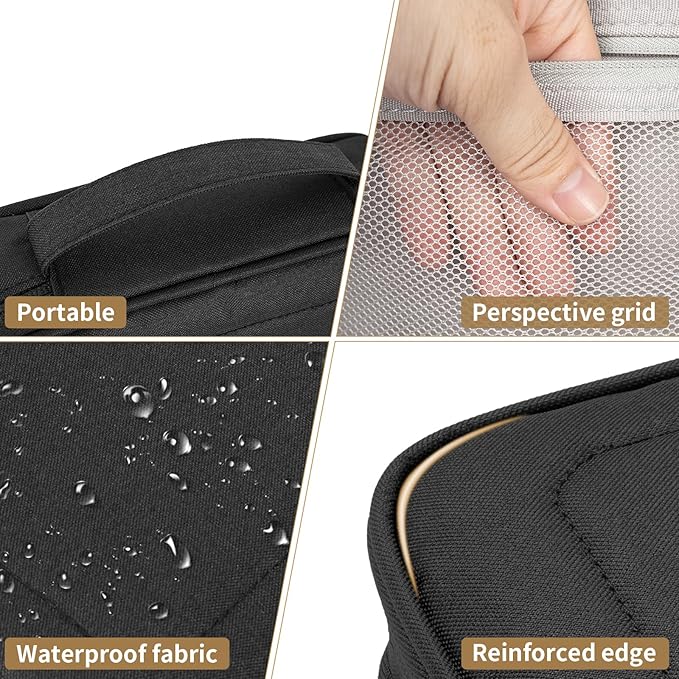 AKOZLIN Padded 4pcs/set Double Layer Travel Organizer Office Cord Cable Electronics Accessories Bag Electrical Cord Management Case Black