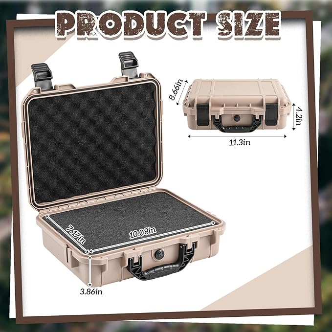 1 Pcs 11.3 x 8.7 x 4.2 Inch Waterproof Hard Case with DIY Customizable Foam Insert Portable Protective Case with Knife for Camera Drones Equipments Tools Test Instruments (Tan)