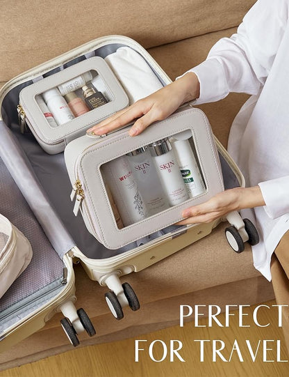 Popvibe Clear Makeup Bag Travel Cosmetic Case Transparent Toiletry Bag with Zipper, Portable Make Up Organizer Traveling Compact Car Bag for Essentials