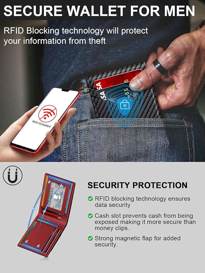 Wallet for Men Slim Leather Wallets for 13-17 Cards, RFID Blocking Thin Card Holder Wallet with ID Window & Large Capacity Cash Slot, Minimalist Bifold Small Wallet for Front Pocket, Gift for Men